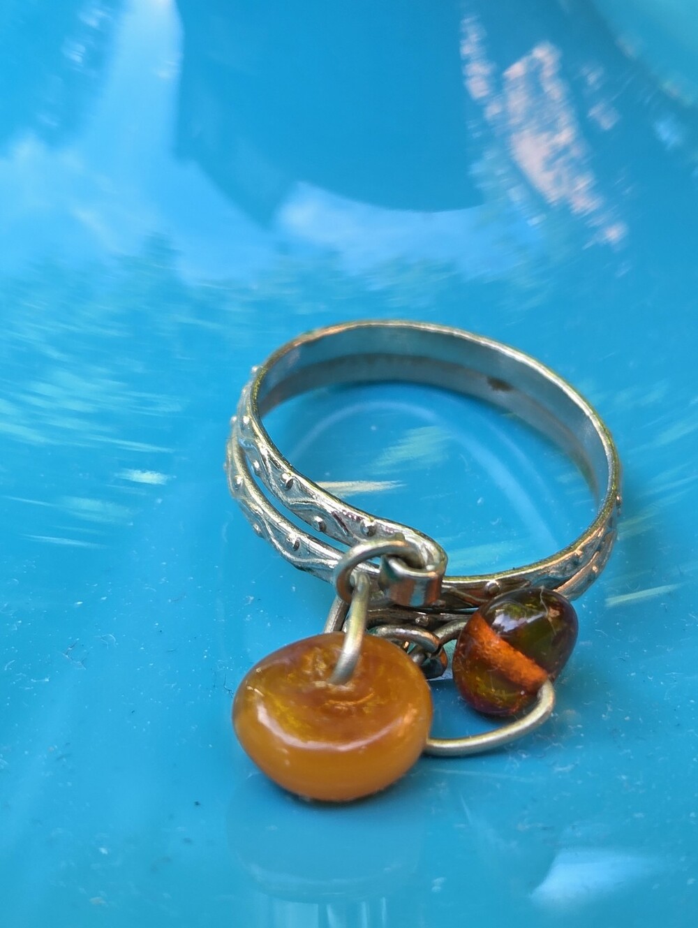 Handcrafted Vintage Amber Charm Ring